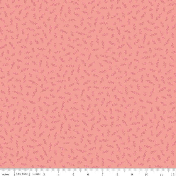 Fat Quarter End of Bolt Piece - SALE Gingham Gardens Stems C10356 Coral - Riley Blake Designs - Floral Leaves Pink  - Quilting Cotton Fabric