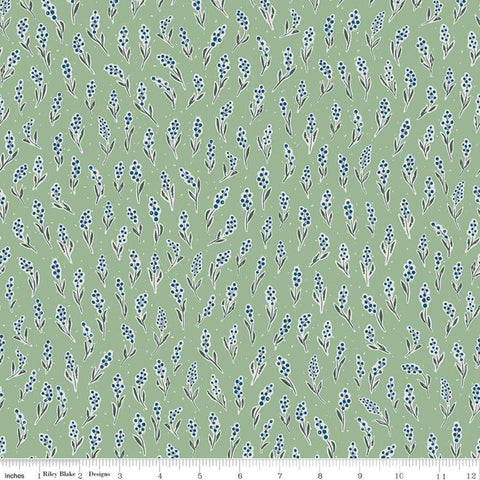 12" End of Bolt - SALE Rocky Mountain Wild Berries C10291 Green - Riley Blake Designs - Floral Berry Sprigs - Quilting Cotton Fabric