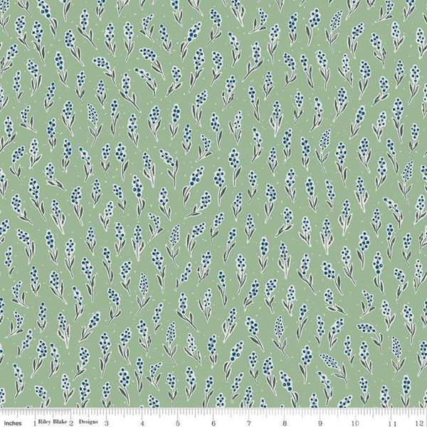 12" End of Bolt - SALE Rocky Mountain Wild Berries C10291 Green - Riley Blake Designs - Floral Berry Sprigs - Quilting Cotton Fabric