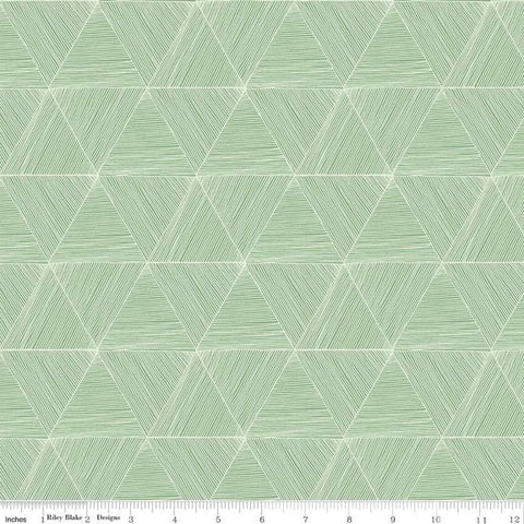 32" End of Bolt - SALE Rocky Mountain Wild Peaks C10294 Green - Riley Blake Designs - Geometric Triangles Triangle - Quilting Cotton Fabric