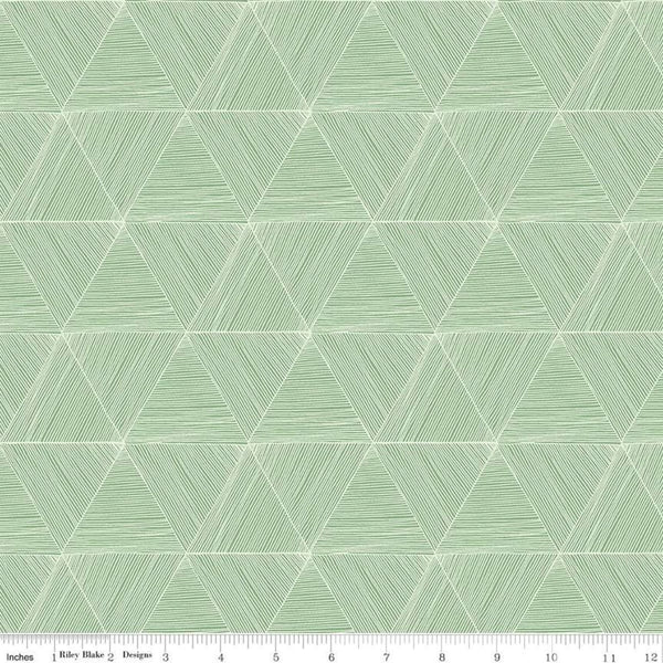 32" End of Bolt - SALE Rocky Mountain Wild Peaks C10294 Green - Riley Blake Designs - Geometric Triangles Triangle - Quilting Cotton Fabric