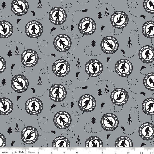 32" End of Bolt Piece - SALE Face Mask Sasquatch CP10980 Gray by Riley Blake - Count Social Distancing Champion -  Quilting Cotton Fabric