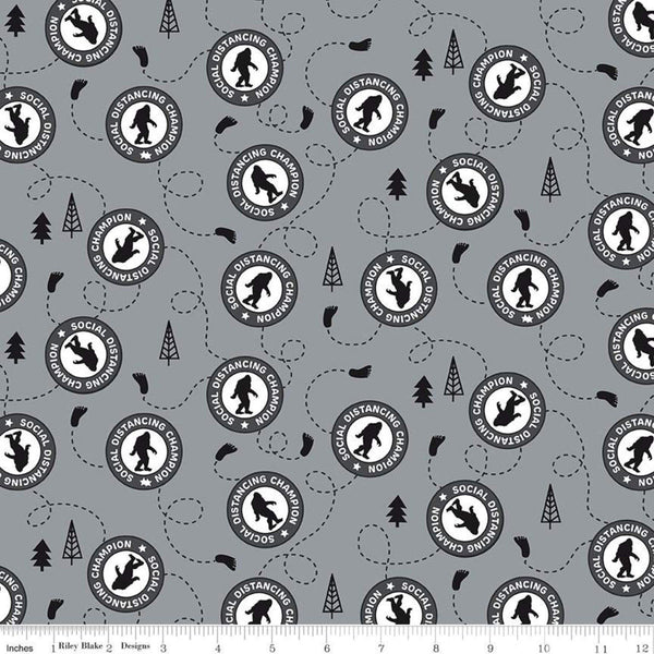 32" End of Bolt Piece - SALE Face Mask Sasquatch CP10980 Gray by Riley Blake - Count Social Distancing Champion -  Quilting Cotton Fabric