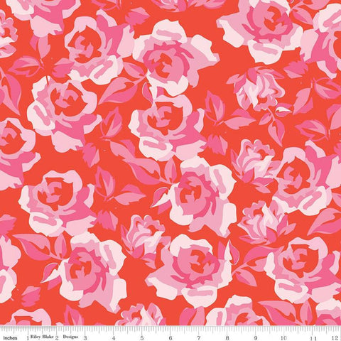 22" End of Bolt - SALE Sending Love Main C10080 Red - Riley Blake Designs - Valentine's Floral Flowers Roses - Quilting Cotton Fabric
