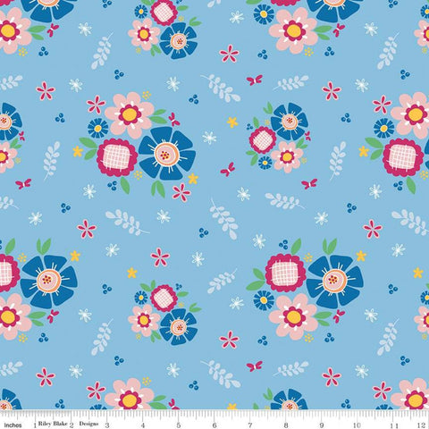 CLEARANCE Pure Delight Main C10090 Blue - Riley Blake Designs - Floral Flowers Dots Butterflies Leaves - Quilting Cotton Fabric