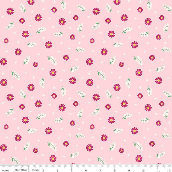 Fat Quarter End of bolt -SALE Pure Delight Blooms C10091 Pink - Riley Blake Designs - Floral Flowers Daisies Daisy -  Quilting Cotton Fabric