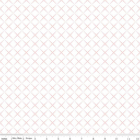 34" end of bolt - Pure Delight Dots C10095 White - Riley Blake Designs - Geometric Lattice Grid Diagonal Pink - Quilting Cotton Fabric