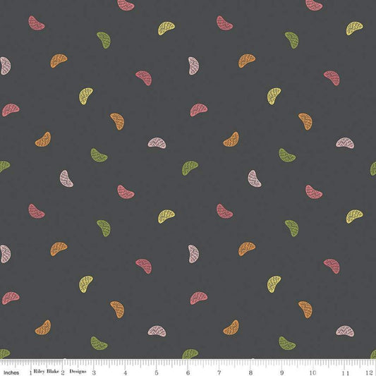 CLEARANCE 29" End of Bolt - Grove Wedges C10143 Charcoal - Riley Blake - Pink Orange Green Citrus Fruit Sections on Gray - Quilting Fabric