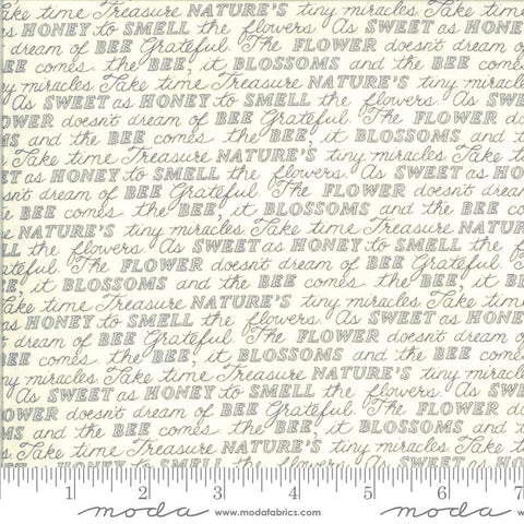 Fat Quarter End of Bolt - SALE Bee Grateful Sweet Words 19963 Parchment - Moda Fabrics - Text Nature Honey Bees - Quilting Cotton Fabric