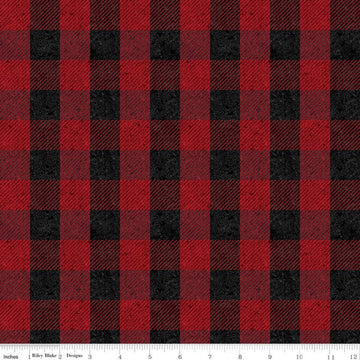 Fat Quarter End of Bolt - CLEARANCE All About Plaids Buffalo Check C635 Red - Riley Blake - 1" Check Black Red - Quilting Cotton Fabric