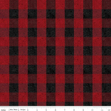 14" End of Bolt - CLEARANCE All About Plaids Buffalo Check C635 Red by Riley Blake Designs - 1" Checkered Black Red - Quilting Cotton Fabric