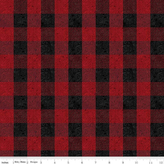 27" End of Bolt - CLEARANCE All About Plaids Buffalo Check C635 Red - Riley Blake Designs - 1" Checkered Black Red - Quilting Cotton Fabric