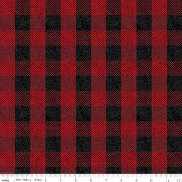 34" End of Bolt - CLEARANCE All About Plaids Buffalo Check C635 Red - Riley Blake Designs - 1" Checkered Black Red - Quilting Cotton Fabric