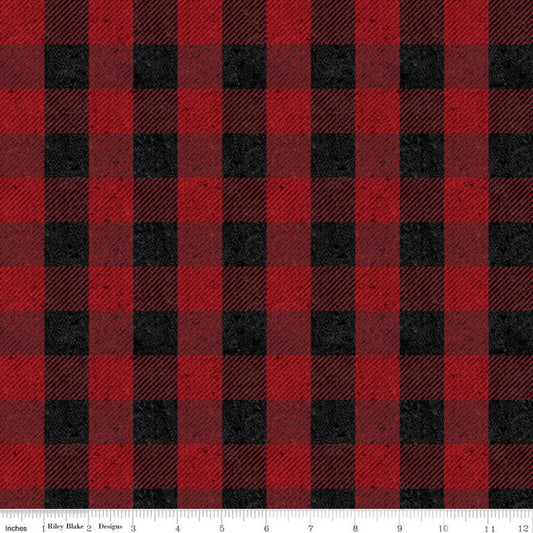 34" End of Bolt - CLEARANCE All About Plaids Buffalo Check C635 Red - Riley Blake Designs - 1" Checkered Black Red - Quilting Cotton Fabric