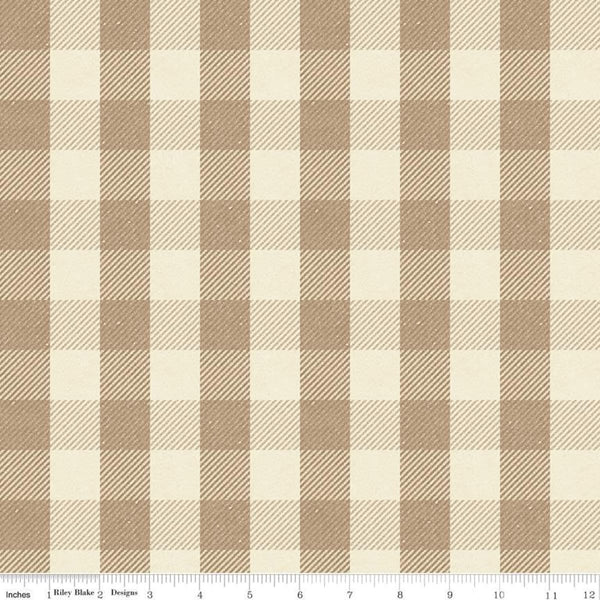 9" End of Bolt - SALE All About Plaids Buffalo Check C635 Tan - Riley Blake - 1" Checks Checkered Tan Beige Cream - Quilting Cotton Fabric
