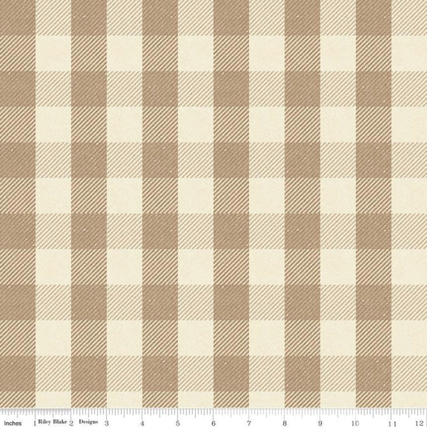 11" End of Bolt - All About Plaids Buffalo Check C635 Tan - Riley Blake - 1" Checks Checkered Tan Beige Cream - Quilting Cotton Fabric