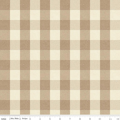 11" End of Bolt - All About Plaids Buffalo Check C635 Tan - Riley Blake - 1" Checks Checkered Tan Beige Cream - Quilting Cotton Fabric