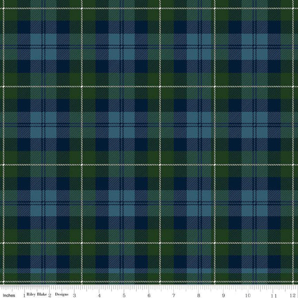 22" End of Bolt - All About Plaids Tartan C638 Blue Green - Riley Blake Designs - Plaid - Quilting Cotton Fabric