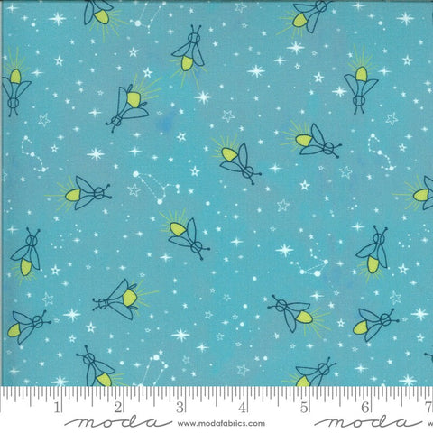 Fat Quarter End of Bolt Piece - SALE Lakeside Story Fireflies 13355 Freshwater - Moda Fabric - Lightning Light Blue - Quilting Cotton Fabric