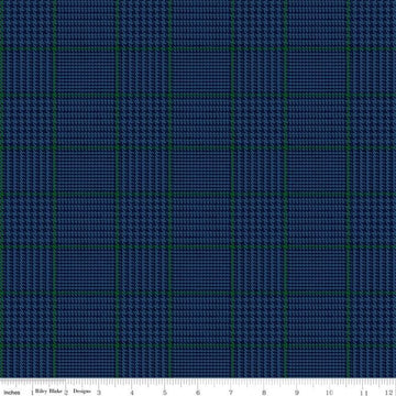 DEAL All About Plaids Tweed C639 Blue - Riley Blake Designs - Blue with Green Plaid - Quilting Cotton Fabric