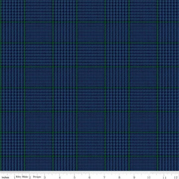 14" End of Bolt Piece - CLEARANCE All About Plaids Tweed C639 Blue - Riley Blake Designs - Blue with Green Plaid - Quilting Cotton Fabric