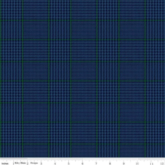 14" End of Bolt Piece - CLEARANCE All About Plaids Tweed C639 Blue - Riley Blake Designs - Blue with Green Plaid - Quilting Cotton Fabric