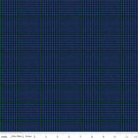 SALE All About Plaids Tweed C639 Blue by Riley Blake Designs - Blue with Green Plaid - Quilting Cotton Fabric