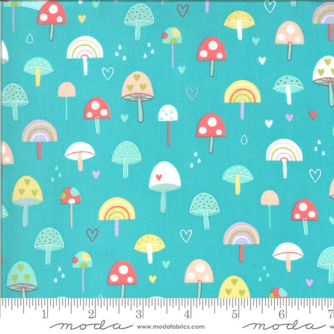 Fat Quarter End of Bolt - SALE Hello Sunshine Mushrooms 35351 Aqua - Moda Fabrics - Children's  Turquoise Blue - Quilting Cotton Fabric