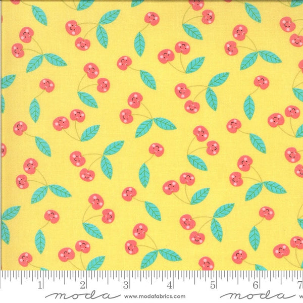 28" End of Bolt - CLEARANCE Hello Sunshine Cherries 35353 Sunshine - Moda Fabrics - Children's Juvenile Yellow - Quilting Cotton Fabric