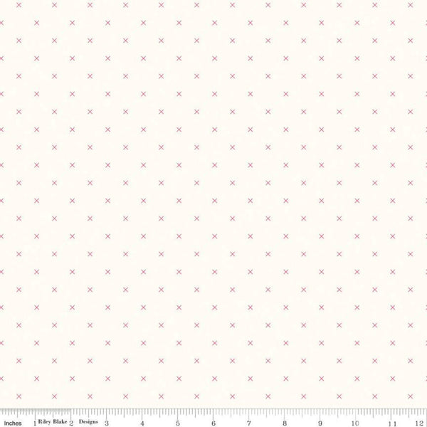 SALE Bee Cross Stitch on Cloud C747 Tea Rose by Riley Blake Designs -  Pink Xs on Off-White Geometric - Lori Holt - Quilting Cotton Fabric