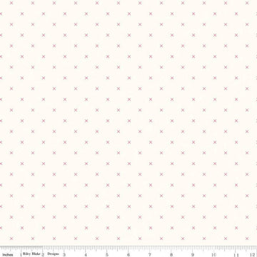 Bee Cross Stitch on Cloud C747 Tea Rose - Riley Blake Designs -  Pink Xs on Off-White Geometric - Lori Holt - Quilting Cotton Fabric