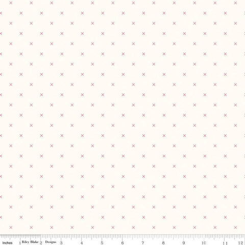 SALE Bee Cross Stitch on Cloud C747 Tea Rose by Riley Blake Designs -  Pink Xs on Off-White Geometric - Lori Holt - Quilting Cotton Fabric