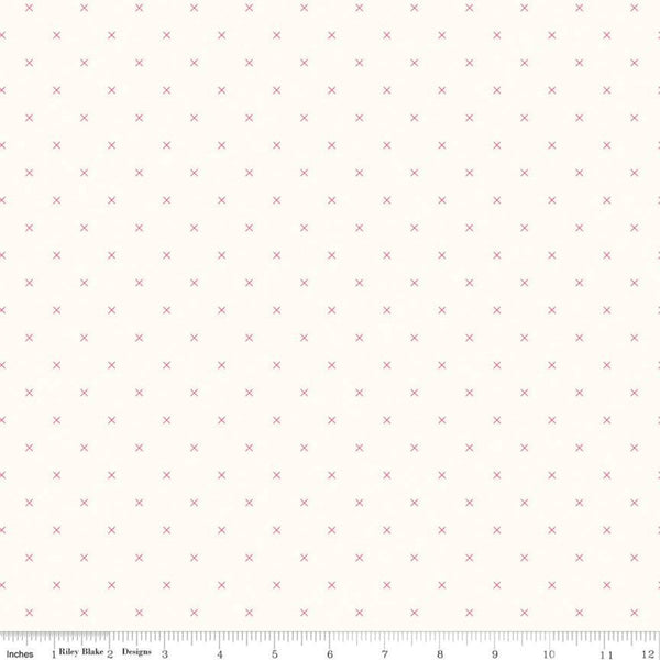SALE Bee Cross Stitch on Cloud C747 Tea Rose by Riley Blake Designs -  Pink Xs on Off-White Geometric - Lori Holt - Quilting Cotton Fabric