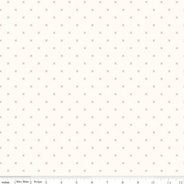 SALE Bee Cross Stitch on Cloud C747 Tea Rose by Riley Blake Designs -  Pink Xs on Off-White Geometric - Lori Holt - Quilting Cotton Fabric