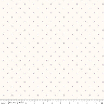 27" End of Bolt - Bee Cross Stitch on Cloud C747 Plum - Riley Blake -  Purple Xs on Off-White Geometric - Lori Holt - Quilting Cotton Fabric