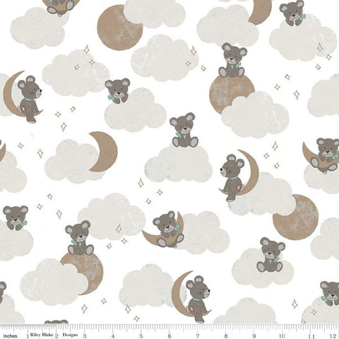 23" End of Bolt - SALE Sleep Tight Main SC10260 White SPARKLE - Riley Blake - Teddy Bears Moon Champagne SPARKLE - Quilting Cotton Fabric