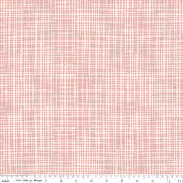 SALE 13" End of Bolt - Sleep Tight Weave C10265 Coral - Riley Blake - Irregular Plaid Grid White on Pink Orange -  Quilting Cotton Fabric