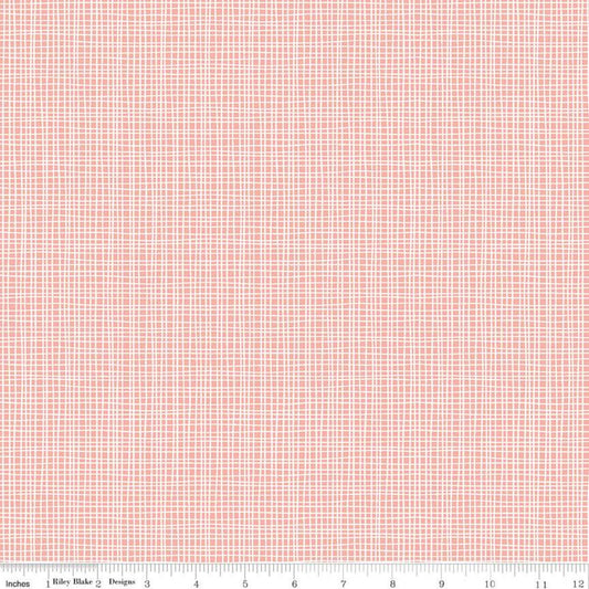 SALE 13" End of Bolt - Sleep Tight Weave C10265 Coral - Riley Blake - Irregular Plaid Grid White on Pink Orange -  Quilting Cotton Fabric