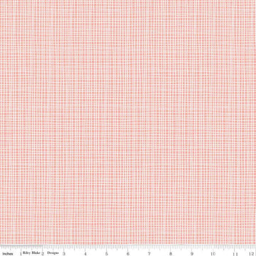 SALE 32" End of Bolt - Sleep Tight Weave C10265 Coral - Riley Blake - Irregular Plaid Grid White on Pink Orange -  Quilting Cotton Fabric