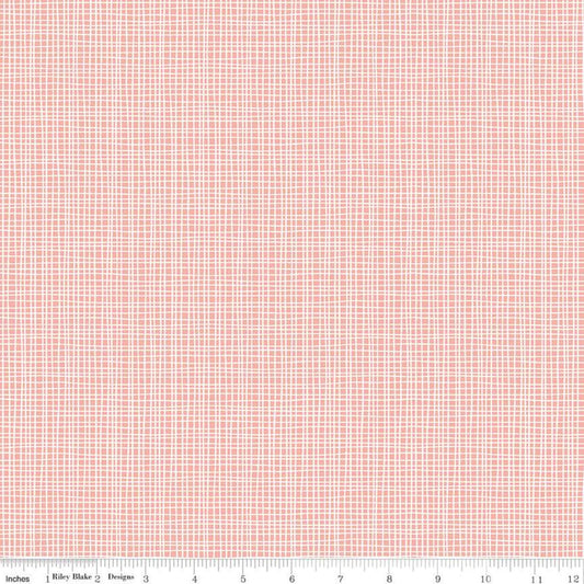 SALE 32" End of Bolt - Sleep Tight Weave C10265 Coral - Riley Blake - Irregular Plaid Grid White on Pink Orange -  Quilting Cotton Fabric