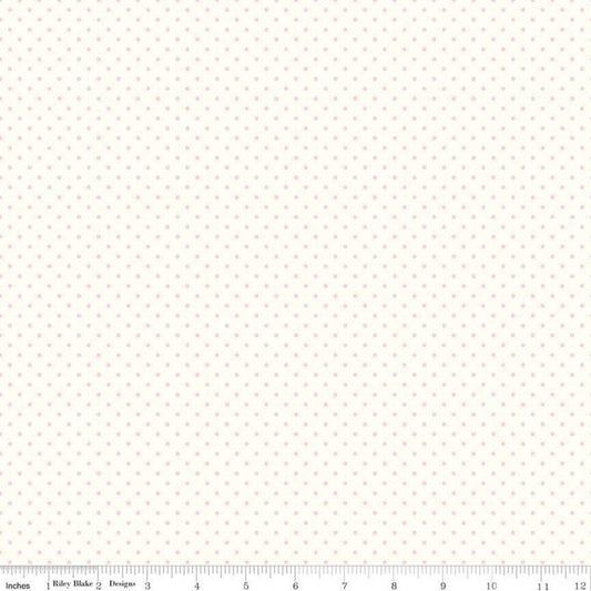 DEAL Baby Pink Flat Swiss Dots on Cream C600 Le Creme - Pink Polka Dot on Cream Dotted - Riley Blake Designs  - Quilting Cotton Fabric