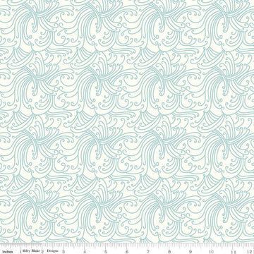 34" End of Bolt - Riptide Gnarly Waves C10302 Cream  - Riley Blake Designs - Swirly Lines Swirls Blue on Cream - Quilting Cotton Fabric