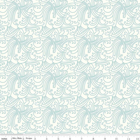 Riptide Gnarly Waves C10302 Cream  - Riley Blake Designs - Swirly Lines Swirls Blue on Cream - Quilting Cotton Fabric