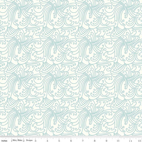 Riptide Gnarly Waves C10302 Cream  - Riley Blake Designs - Swirly Lines Swirls Blue on Cream - Quilting Cotton Fabric
