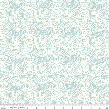 12" End of Bolt - Riptide Gnarly Waves C10302 Cream  - Riley Blake Designs - Swirly Lines Swirls Blue on Cream - Quilting Cotton Fabric
