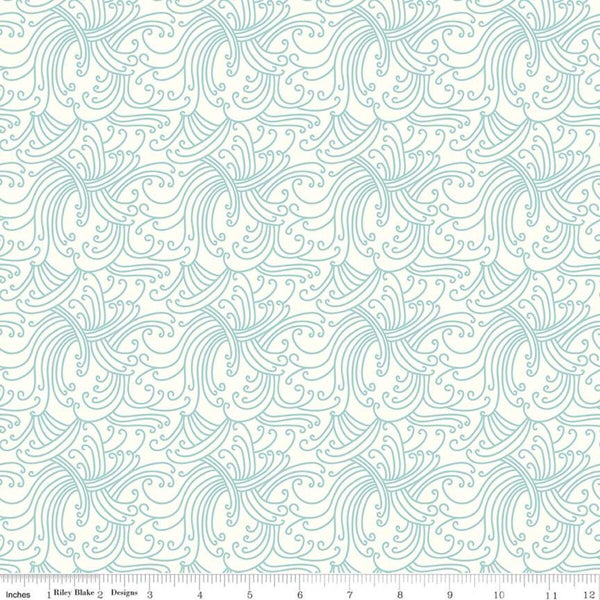 Riptide Gnarly Waves C10302 Cream  - Riley Blake Designs - Swirly Lines Swirls Blue on Cream - Quilting Cotton Fabric