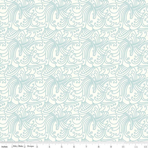 Riptide Gnarly Waves C10302 Cream  - Riley Blake Designs - Swirly Lines Swirls Blue on Cream - Quilting Cotton Fabric