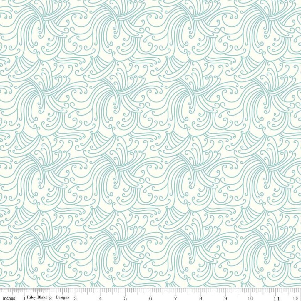 Riptide Gnarly Waves C10302 Cream  - Riley Blake Designs - Swirly Lines Swirls Blue on Cream - Quilting Cotton Fabric