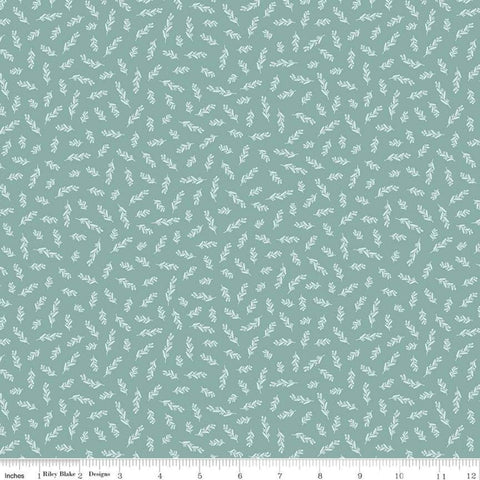 Fat Quarter End of Bolt Piece - Gingham Gardens Stems C10356 Teal - Riley Blake Designs - Floral Sprigs Leaves - Quilting Cotton Fabric
