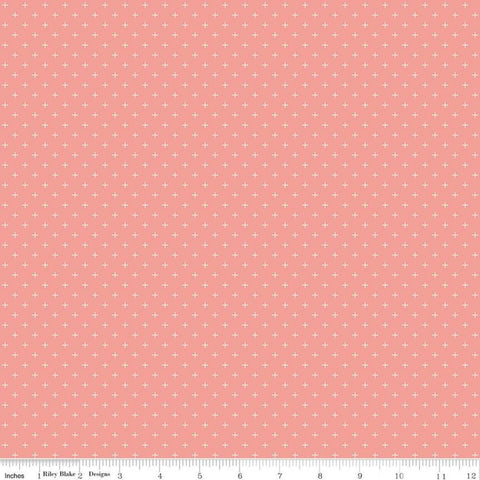 Gingham Gardens Plus C10357 Coral - Riley Blake Designs - Geometric Cream Plus Signs on Orange Pink - Quilting Cotton Fabric